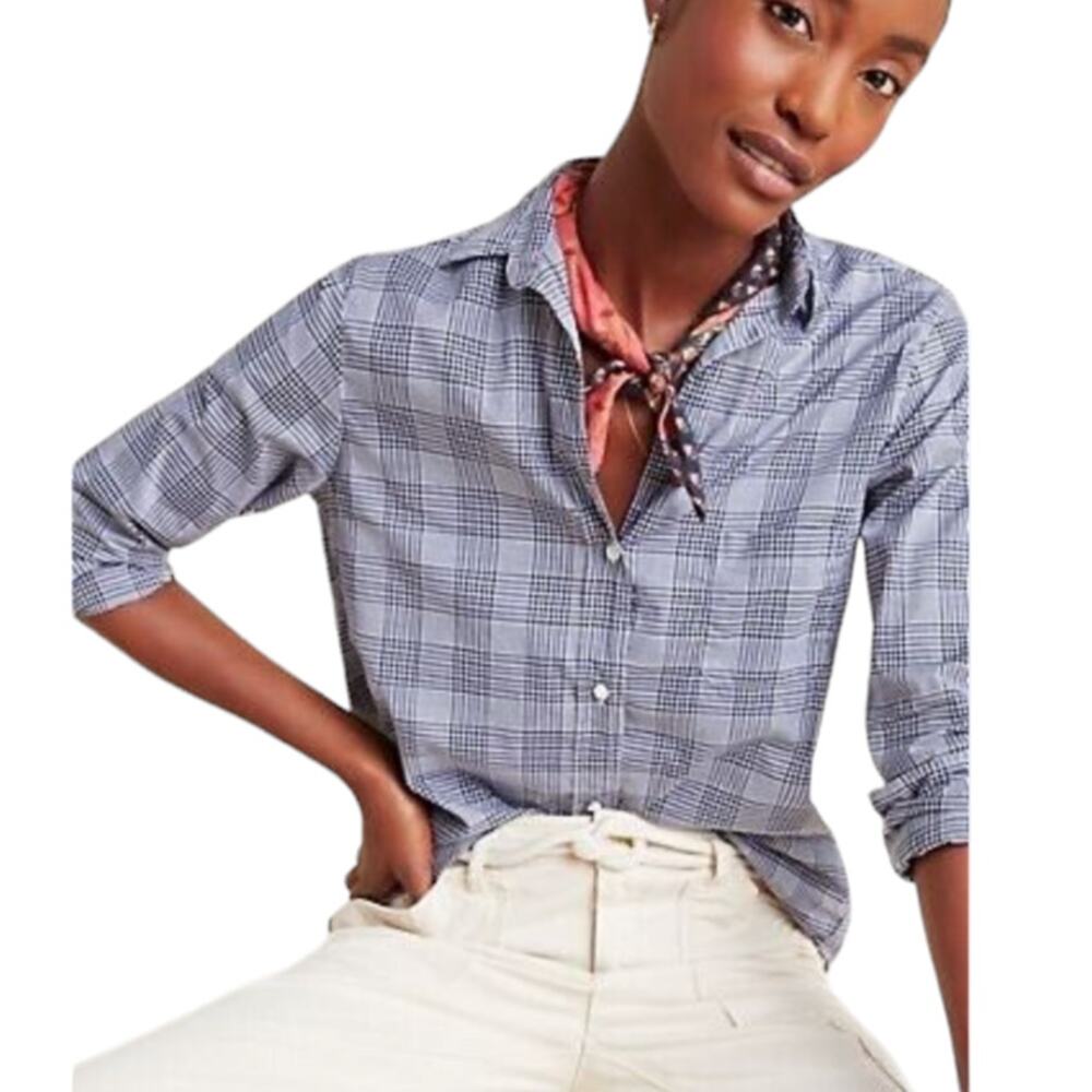 Grayson Blue Gray Plaid The Hero Cotton Button Down Top